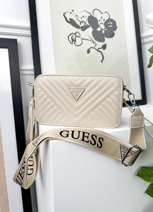 Сумка женская бежевый стеганый guess гесс кросс-боди