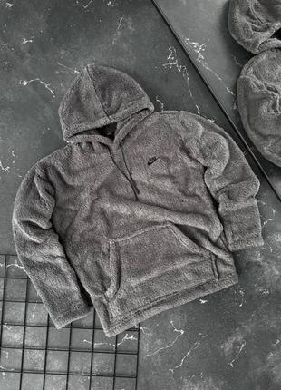 Чоловічий плюшевий сірий худі nike модна оверсайз толстовка найк для хлопця