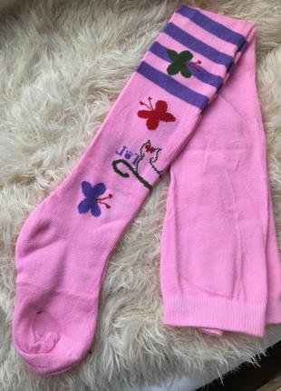 Колготки колготи дитячі рожеві з малюнком метеликами котиками смугасті в смужку для дівчинки дівчаток