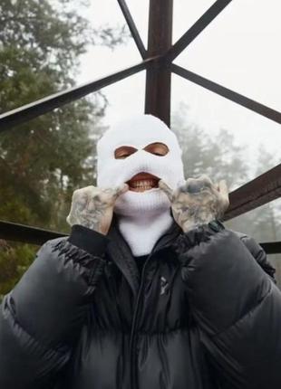 Балаклава-подголовник 1 шт. (2 в 1, маска, чехол, шапка, мафия, вор, бандит) белая, wuke one size