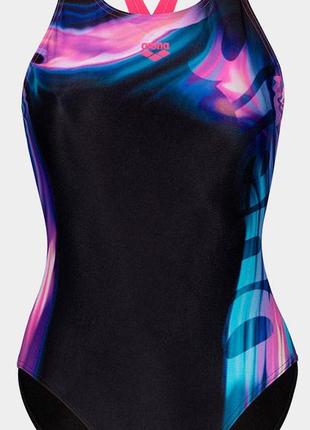 Купальник закритий для жінок arena dreamhline swimsuit v back чорний, фіолетовий, бірюзовій жін 38