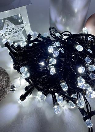 Новорічна гірлянда кристали нитка 100 led світлодіодна біла 5 м для дому та вулиці (обмежено)