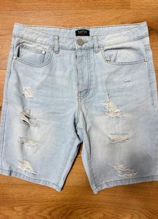Шорты голубые мужские прямые slim regular boohoo man, размер m - l.