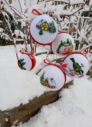 Новогодние игрушки, вышитые новогодние игрушки, вышитые новогодние шары, новогодние шары