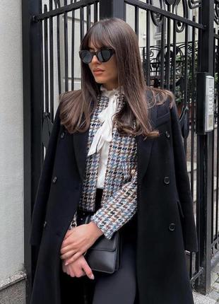 Черное шерстяное пальто с в мужском стиле zara