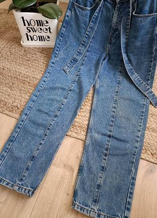 Сині укорочені джинси мом з паском від sinsay, розмір l4 фото