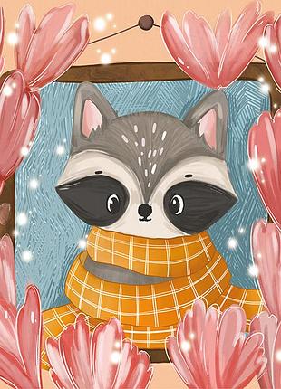 Алмазна вишивка. картина на картоні "єнотик. зима" , розмір 21х25см