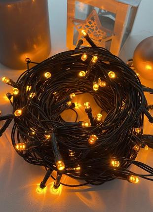 Гірлянда нитка 8 м світлодіодна 100 led жовта на ялинку електричні гірлянди для дому та вулиці (обмежено)