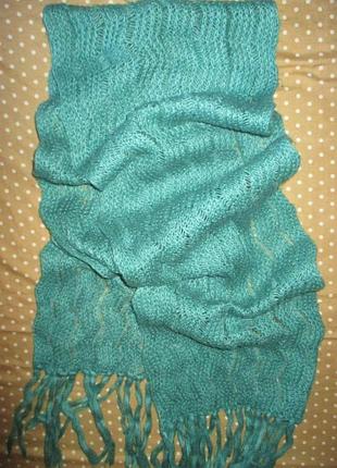 Бирюзовый вязаный тёплый длинный