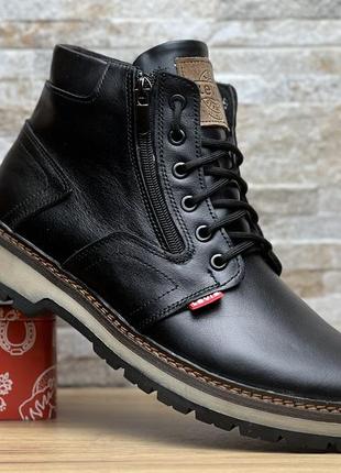 Кожаные зимние ботинки на меху levis шнурок-змейка2 фото