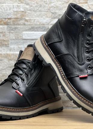 Кожаные зимние ботинки на меху levis шнурок-змейка6 фото
