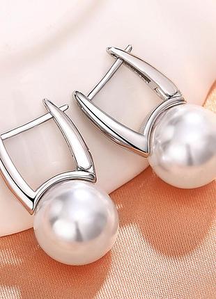 Сережки з перлинами, родій. 2,7 см