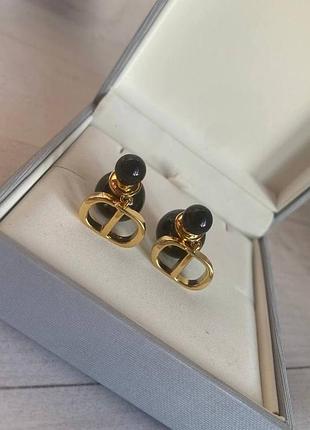 Кульчики dior з черними перлинами
