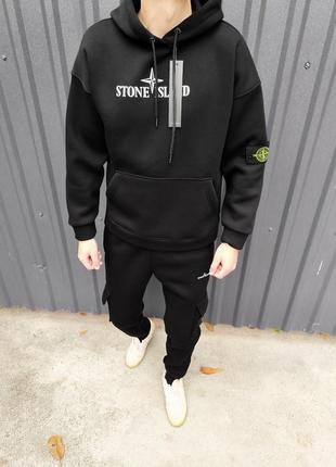 ❄️зимний мужской спортивный костюм stone island черный❄️