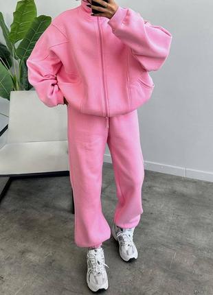 Спортивный костюм женский теплый на флисе флисовый базовый с капюшоном серый розовый голубой зимний на зиму утепленный на молнии