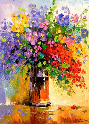 Алмазна вишивка. картина на підрамнику букет польових квітів.худ.дарчук.о. , розмір 40х50см