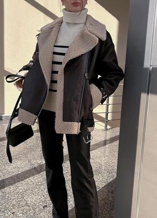 Дубленка куртка zara xs 34 с официального сайта черная коричневый
