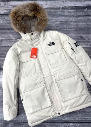 Зимняя белая мужская куртка парка с мехом the north face