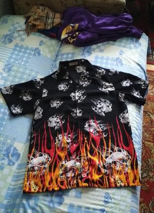 Мужская рубашка с черепами vintage y2k sk8 rap rare (l-xl) оригинал редкая находка