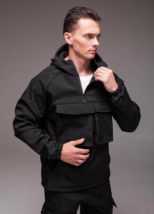 Черный анорак soft shell на флисе