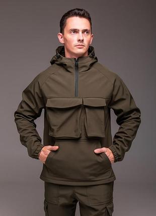 Хакі анорак soft shell на флісі