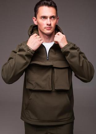 Хакі анорак soft shell на флісі