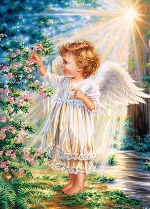 Алмазна вишивка. картина на підрамнику "янголятко в садочку" , розмір 40х50см