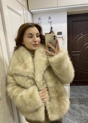 Еко шуба з штучного хутра бежева коротка