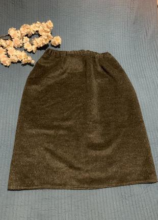Юбка теплая флисовая на резинке с молнией поб 68,5 см xxl 3xl 4xl н4968 темно серая, подкладка длина