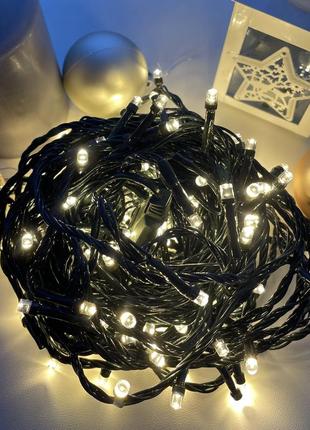 Новорічна гірлянда нитка біла тепла 200 led 12 м електричні світлодіодні гірлянди для дому та вулиці (обмежено)