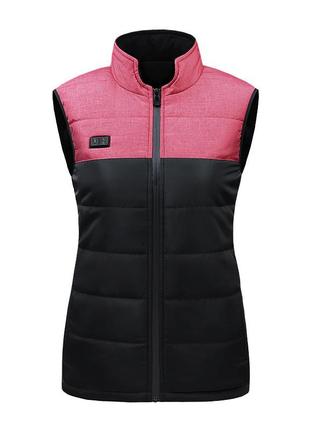 Жіноча жилетка lesko 001a black-pink xl з підігрівом usb 4 зони нагрівання тепла 5 шт.