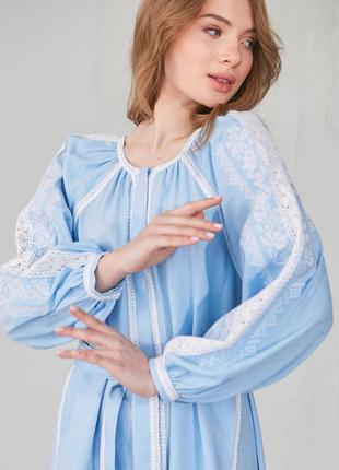 Вишита жіноча сукня "сокальська"блакитна7 фото