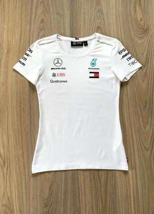 Жіноча вінтажна бавовняна футбока з принтом mercedes benz amg tommy hillfiger petronas