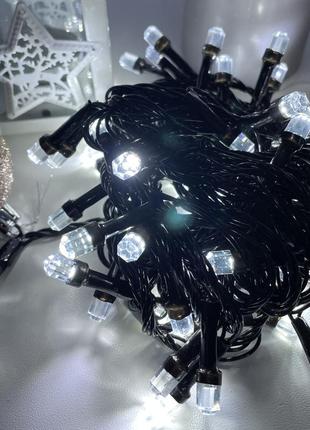 Новорічна гірлянда кристали нитка 300 led світлодіодна біла 15 м для дому та вулиці (обмежено)2 фото