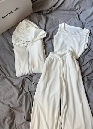 Молочный женский велюровый спортивный костюм женский прогулочный повседневный костюм из велюра широкие брюки палаццо кофта на молнии