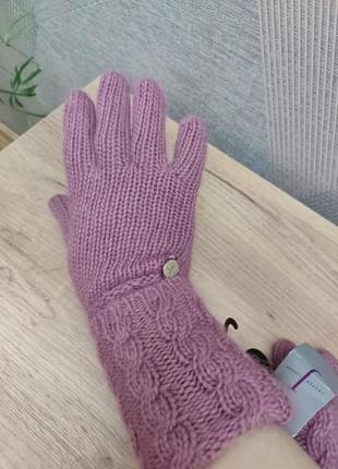 Красивые вязаные перчатки с отворотом ангора, нейлон