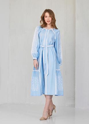 Вышитое женское платье "сокальское" голубое