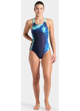 Купальник закритий для жінок arena dreamhline swimsuit v back синій, бірюзовий жін 366 фото