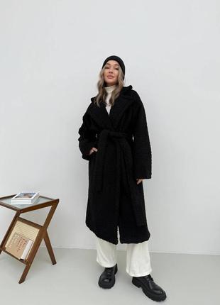 Пальто из экомеха еврозима до -10° с поясом, женское пальто тедди на зиму, плотное пальто из меха зимнее, 1642