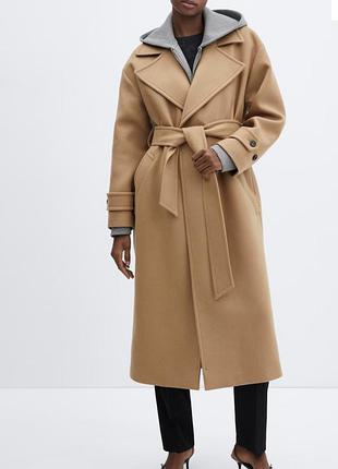 Пальто шерстяне з поясом mango оригінал