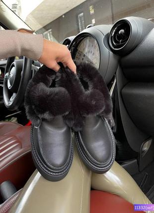 Лоферы зима kylie черная кожа с мехом.
