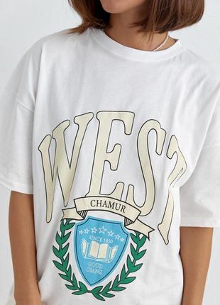Бавовняна футболка оверсайз з написом west4 фото