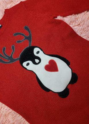 Новорічний светр з пінгвіном  різдвяний червоний светр