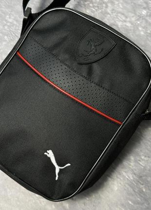 Барсетка из полиэстера puma черная, белое лого. тканевая качественная shop
