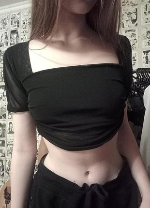 Кофта кофтинка топ топік чорний чорна готична готика гот базова святкова база свято прозора напівпрозора майка темна