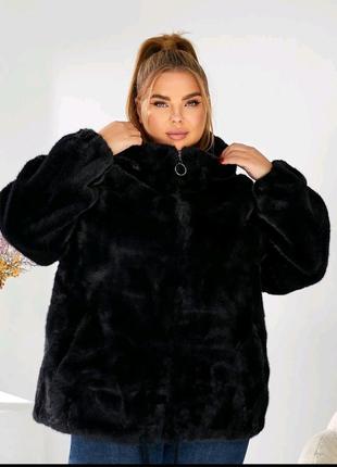 Норка ❤️ батал 60 58 56 р 54 52 штучна шуба искусственная норочка шубка молния капюшон женская куртка теплая подарок большие размеры эко