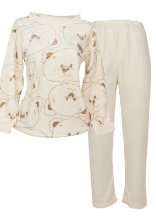 Комплект женской пижамы lesko 305 bear brown 2xl рубашка с длинным рукавом и штанами теплая