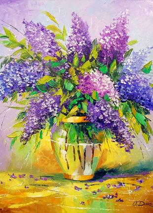 Алмазна вишивка. картина на підрамнику букет бузку у вазі. худ. дарчук о.  , розмір 40х50см
