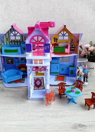 Ляльковий будиночок f 611 два поверхи, 3 фігурки персонажів, домашній улюбленець, меблі, в коробці