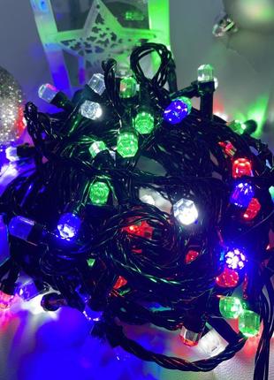 Новорічна гірлянда кристали нитка 300 led світлодіодна мультикольорова 15 м для дому та вулиці (обмежено)